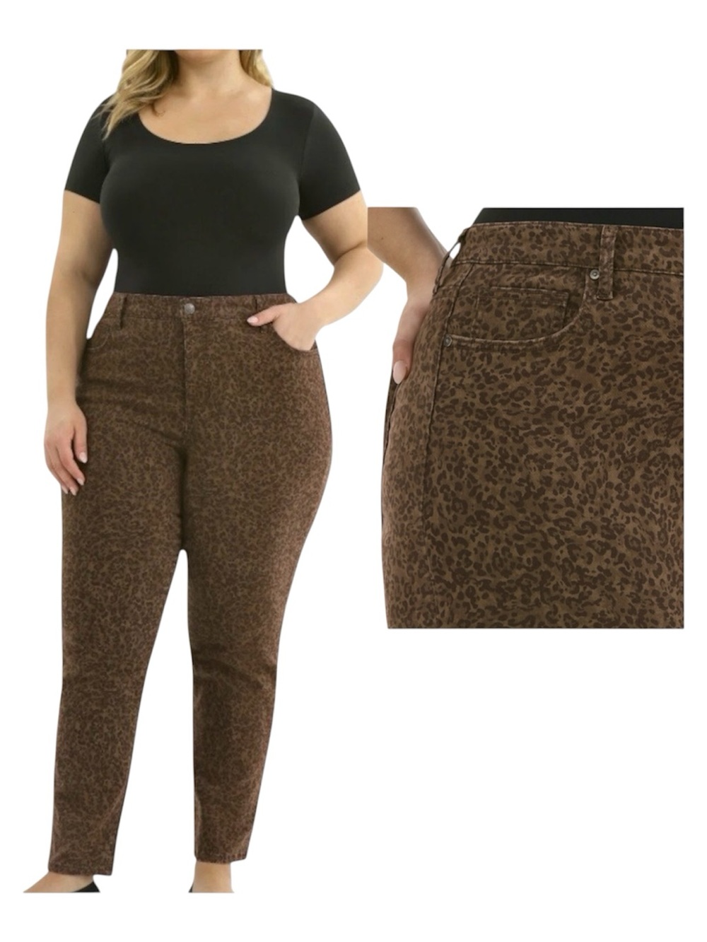 Terra & Sky 26W Women’s Animal Print Brown Core High Waist Straight Leg Jeans